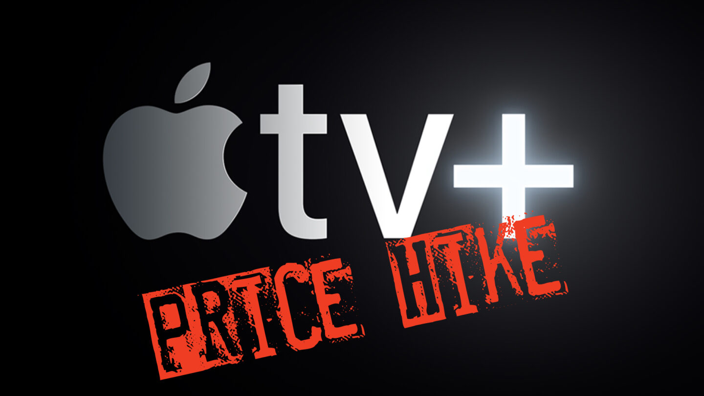 The Apple TV+ logo with the words "price hike" overlaid in red.
