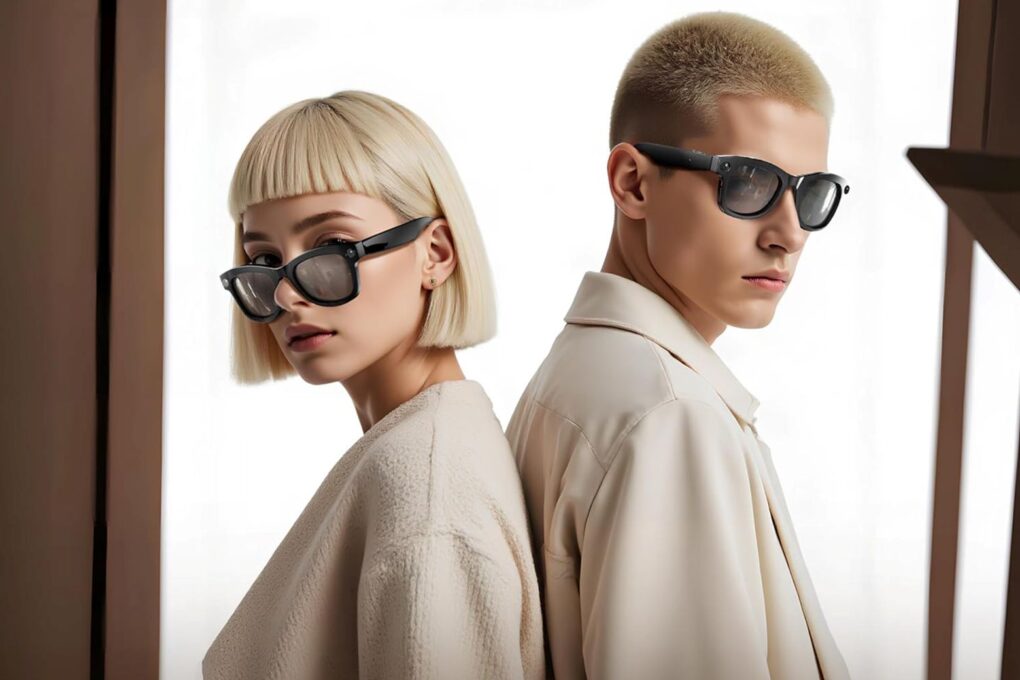 Photo of two people wearing smart sunglasses.