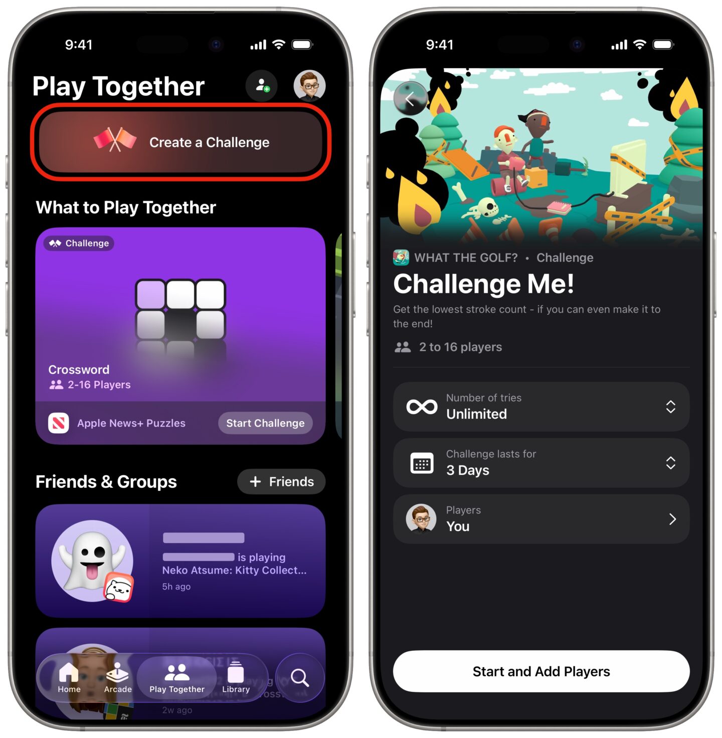 Creating a challenge in the Games app