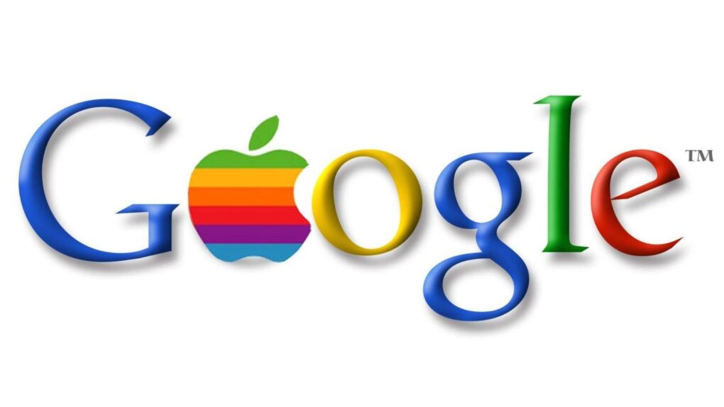 An image of the Google beta logo with the rainbow Apple logo in place of the first O