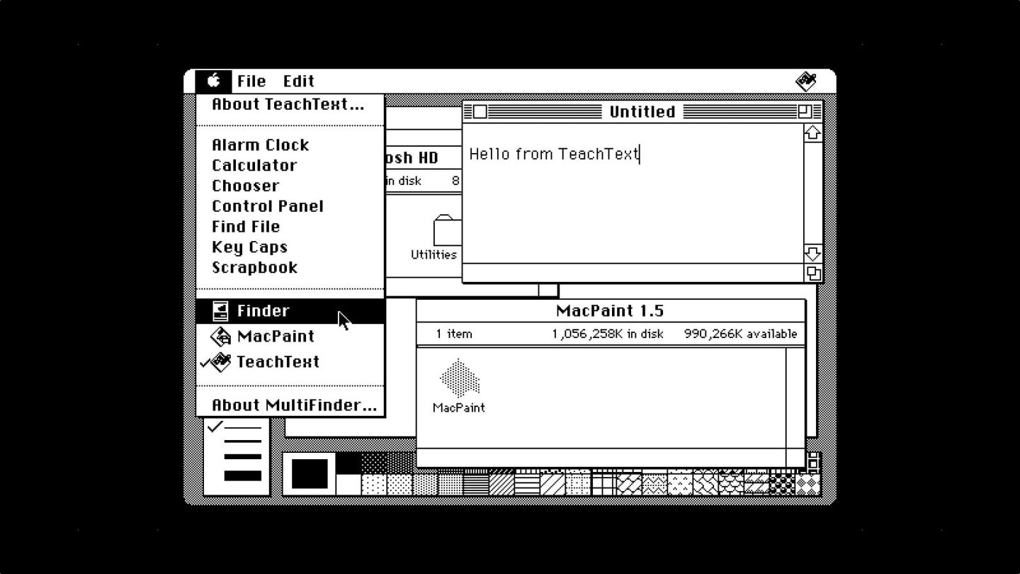Screenshot of MultiFinder running on the Macintosh computer