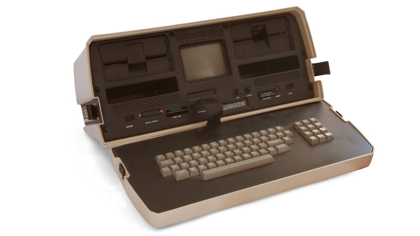 Photo of the Osborne 1 portable computer on a white background