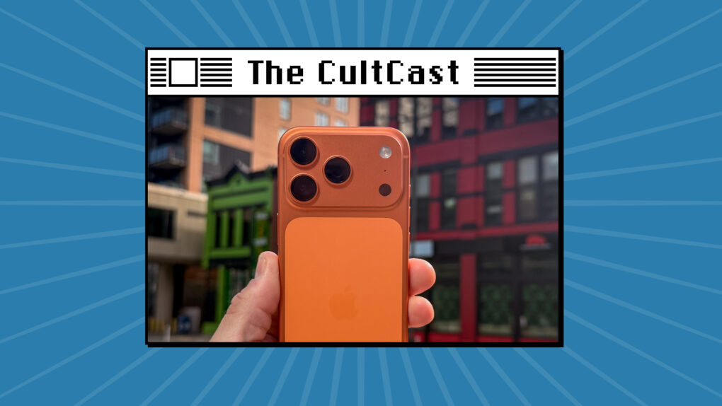 The CultCast logo with photo of iPhone 17 Pro in cosmic orange