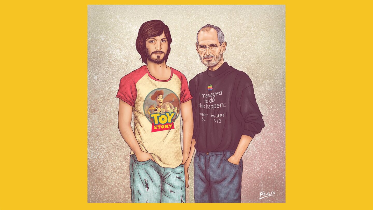 Illustration of young versus old Steve Jobs, Fulvio Obregon