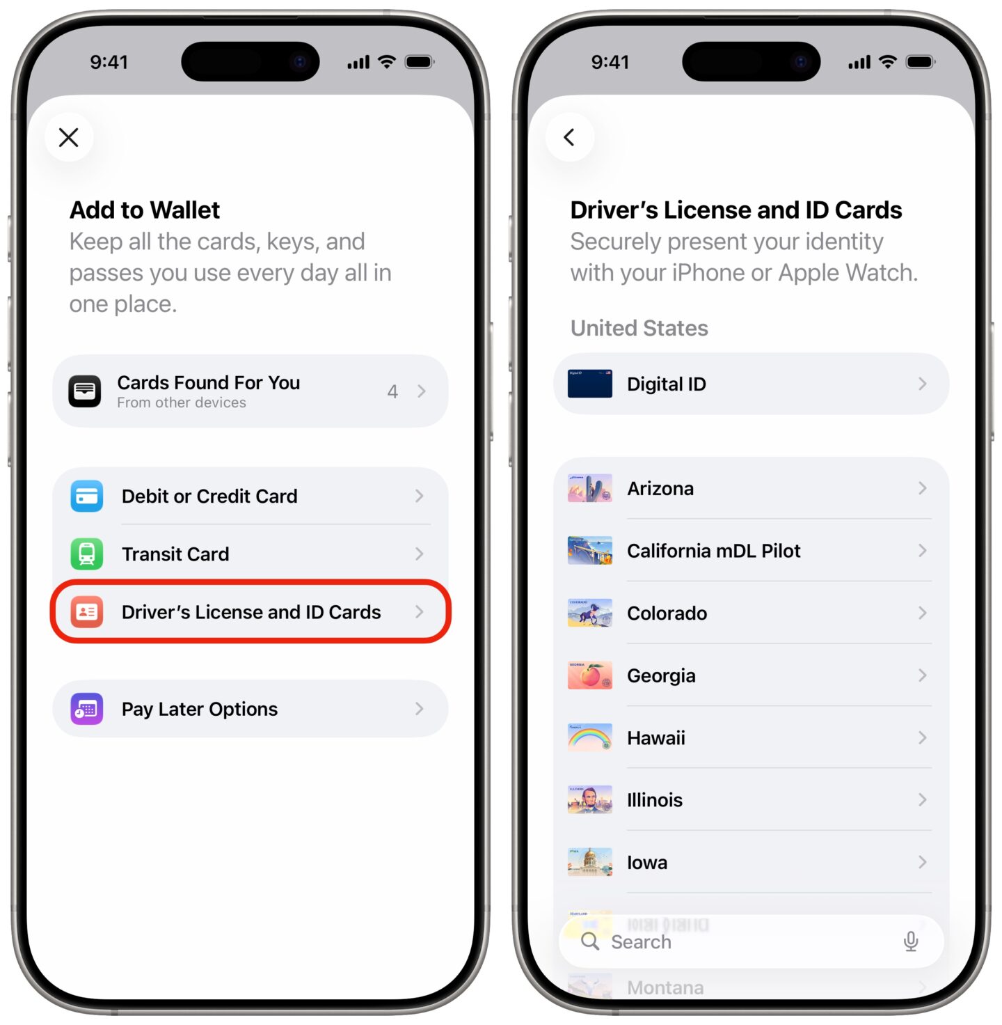 Add ID to Wallet Picking a digital ID to add.
