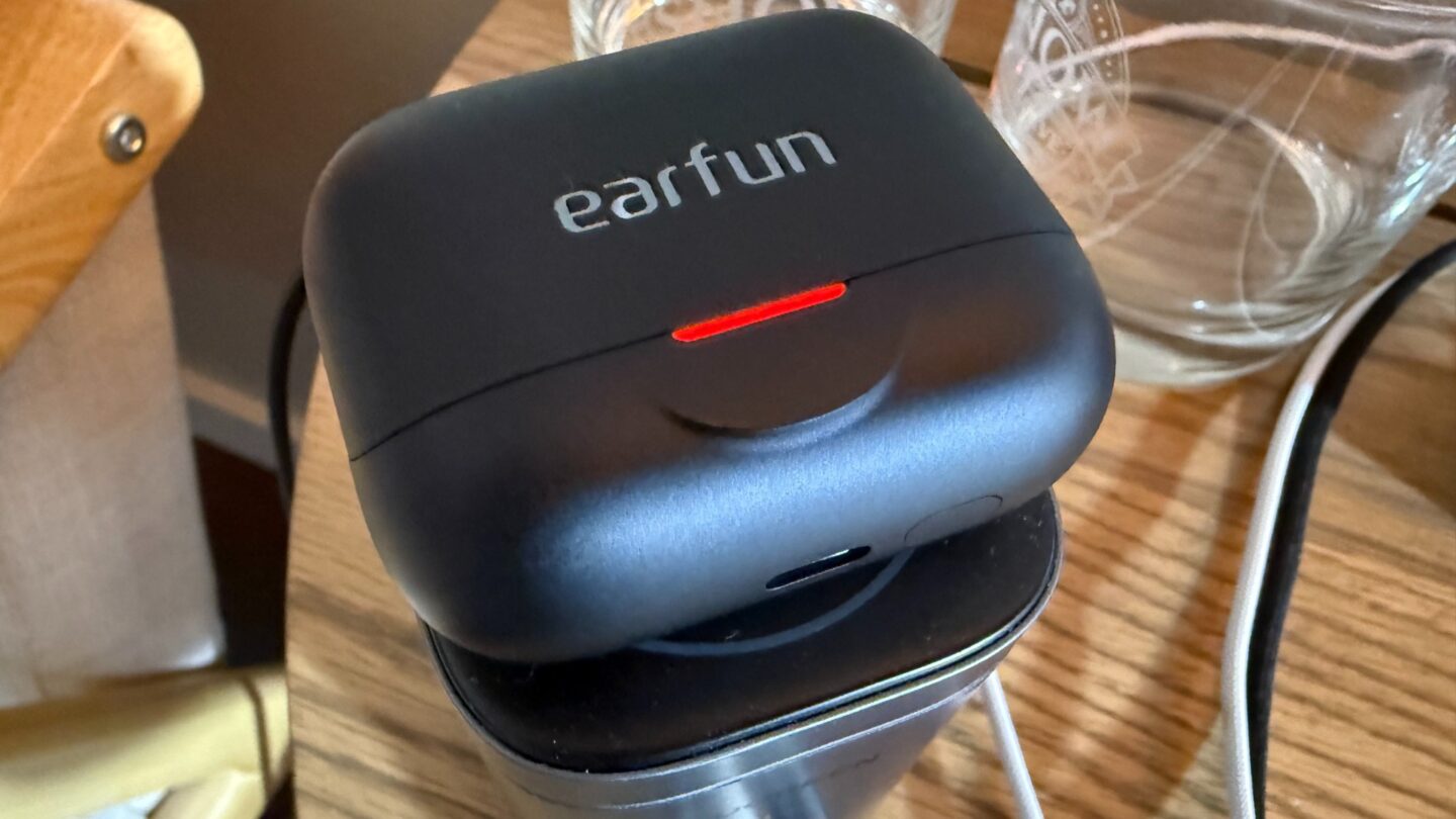 EarFun Air Pro 4+ on wireless charger EarFun Air Pro 4+ on wireless charger