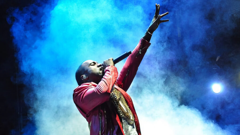 Photo of rapper Kanye West performing onstage