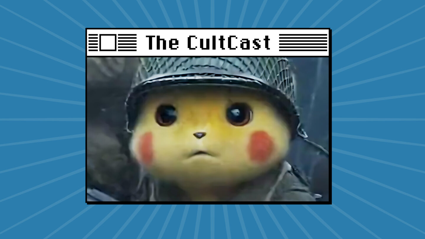 The CultCast logo with image of Pikachu in World War II soldier uniform, created by Sora