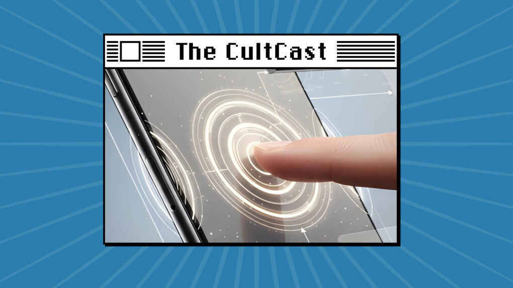 AI image of a finger touching an iPhone and haptics resulting, with The CultCast logo
