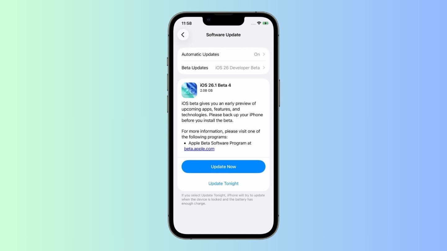 iOS 26.1 beta 4 brings two major changes.