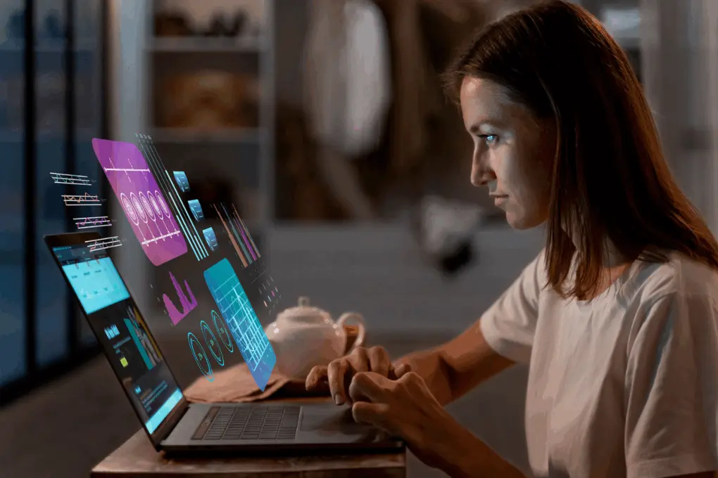 Lady creating content on a laptop using 2026 AI Content Creation Lifetime Subscription Bundle.