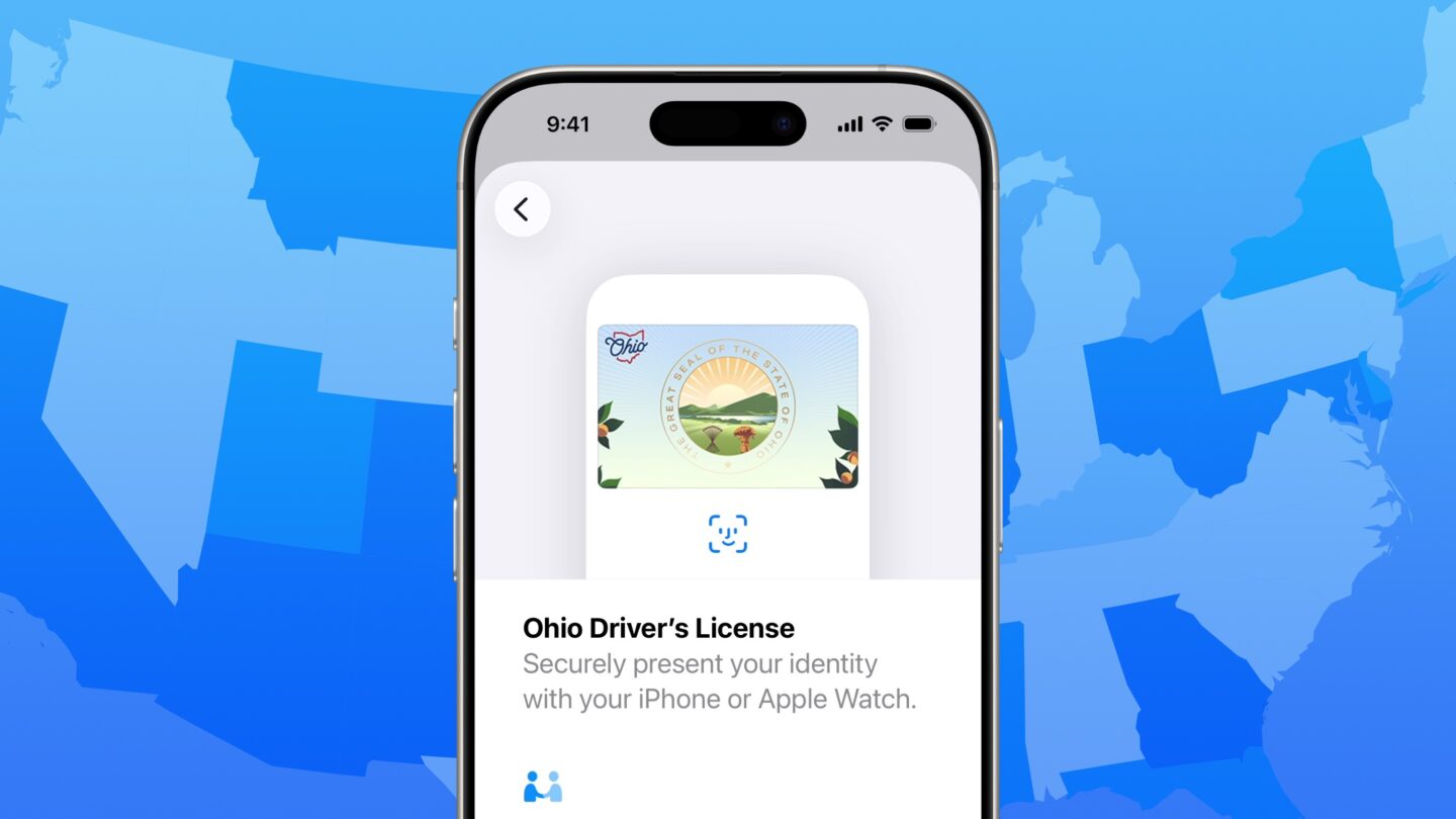 Graphic showing an Ohio digital ID over a map of the United States