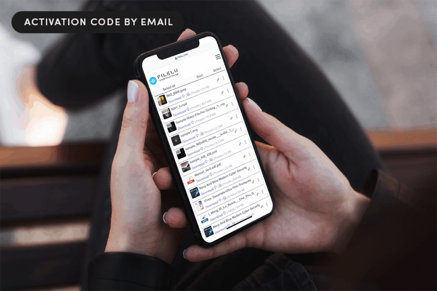 Photo of person using FileLu cloud storage on a mobile device