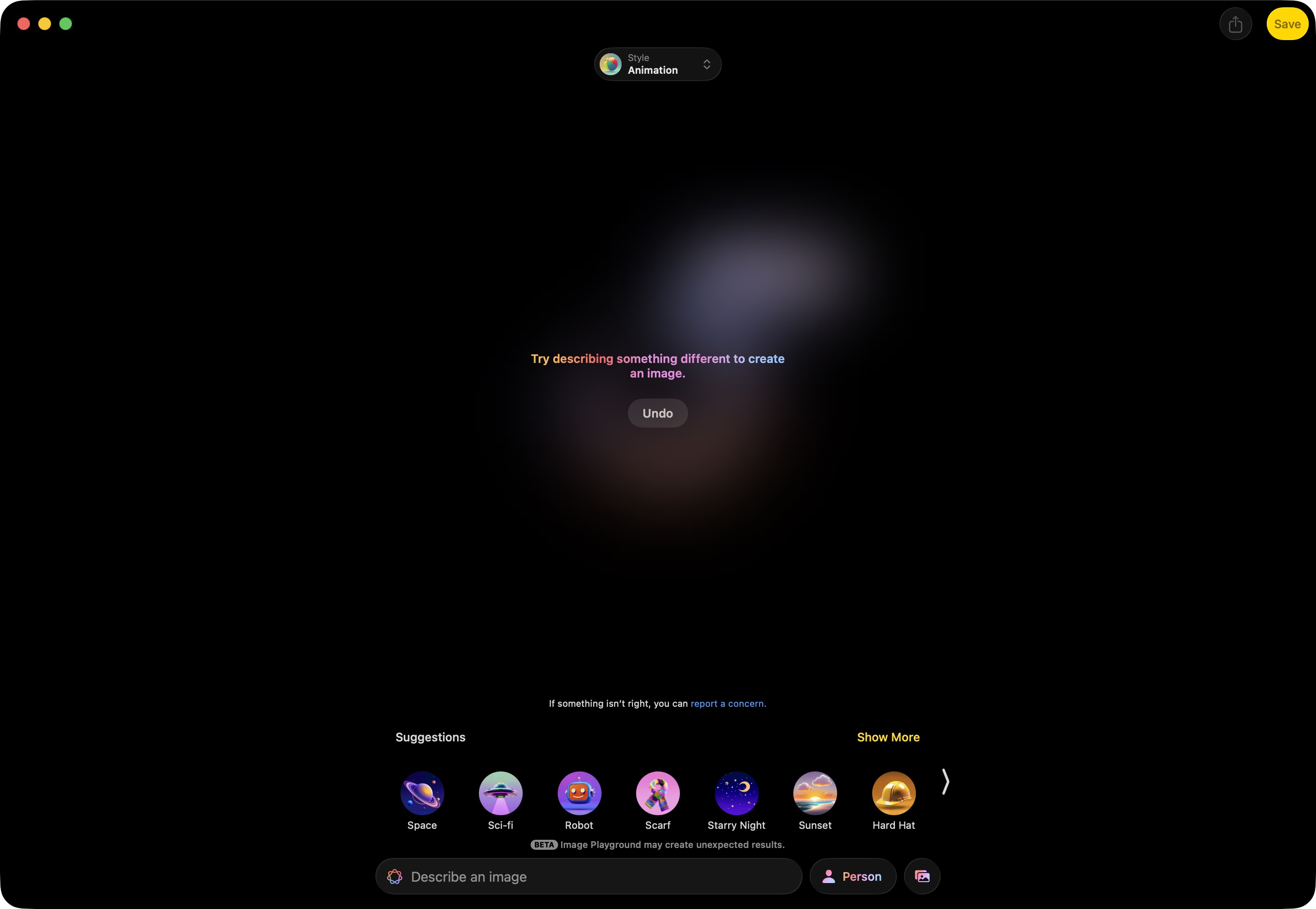 Image Playground failing to create image
