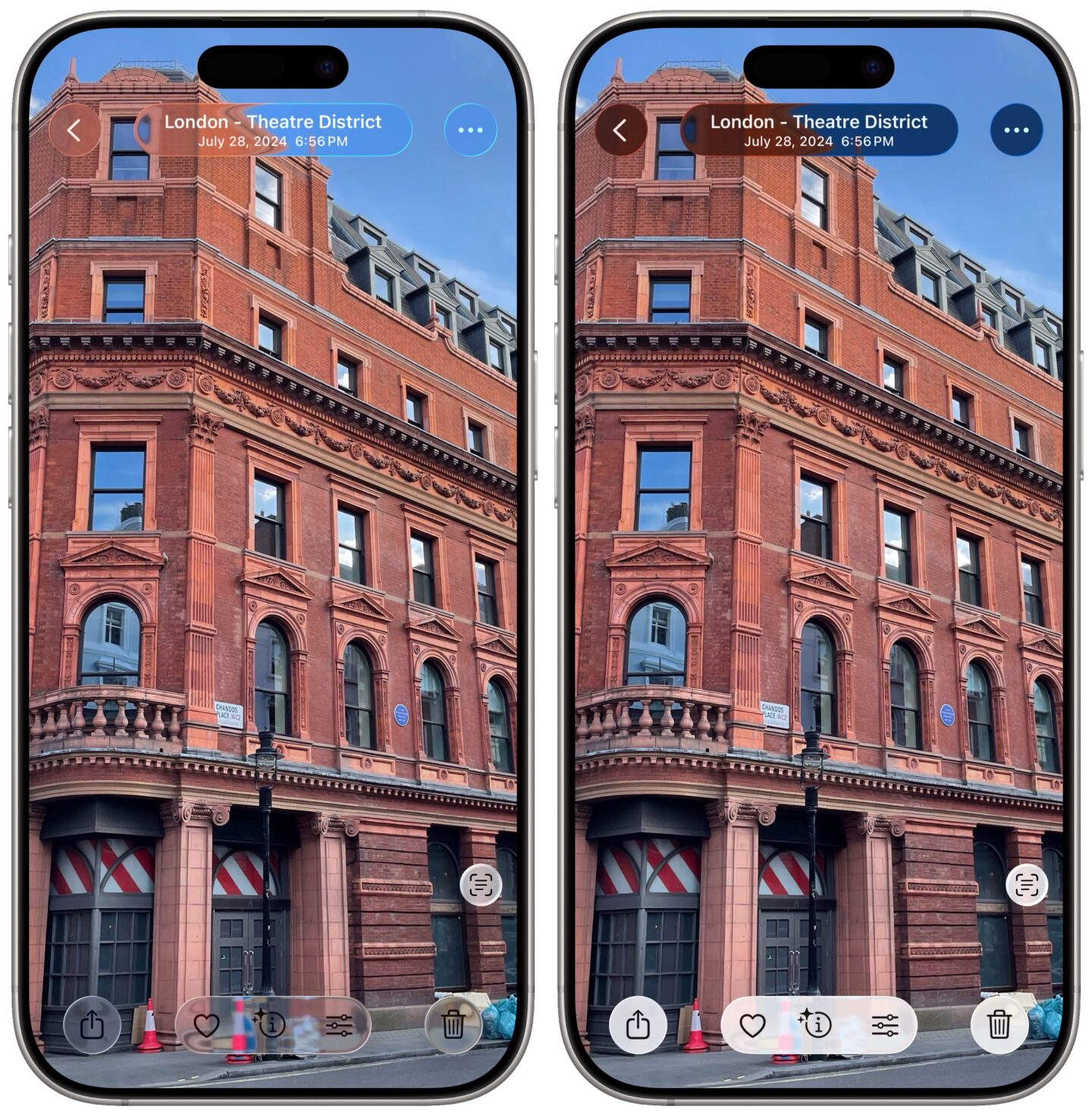 Liquid Glass Clear vs Tinted Comparing the Clear style (left) to the Tinted style (right)