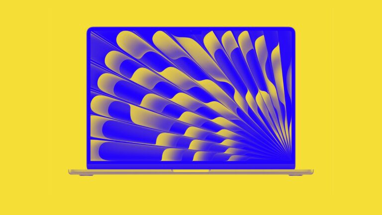 Stylized photo of a MacBook Air on a yellow background to illustrate MacBook Black Friday deals 2025