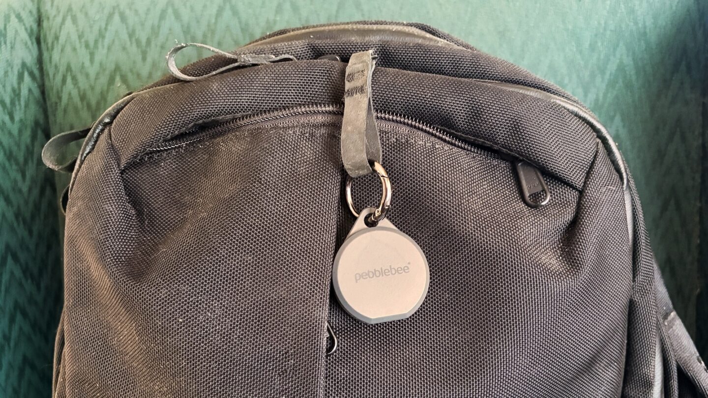 Pebblebee Clip 5 on a backpack