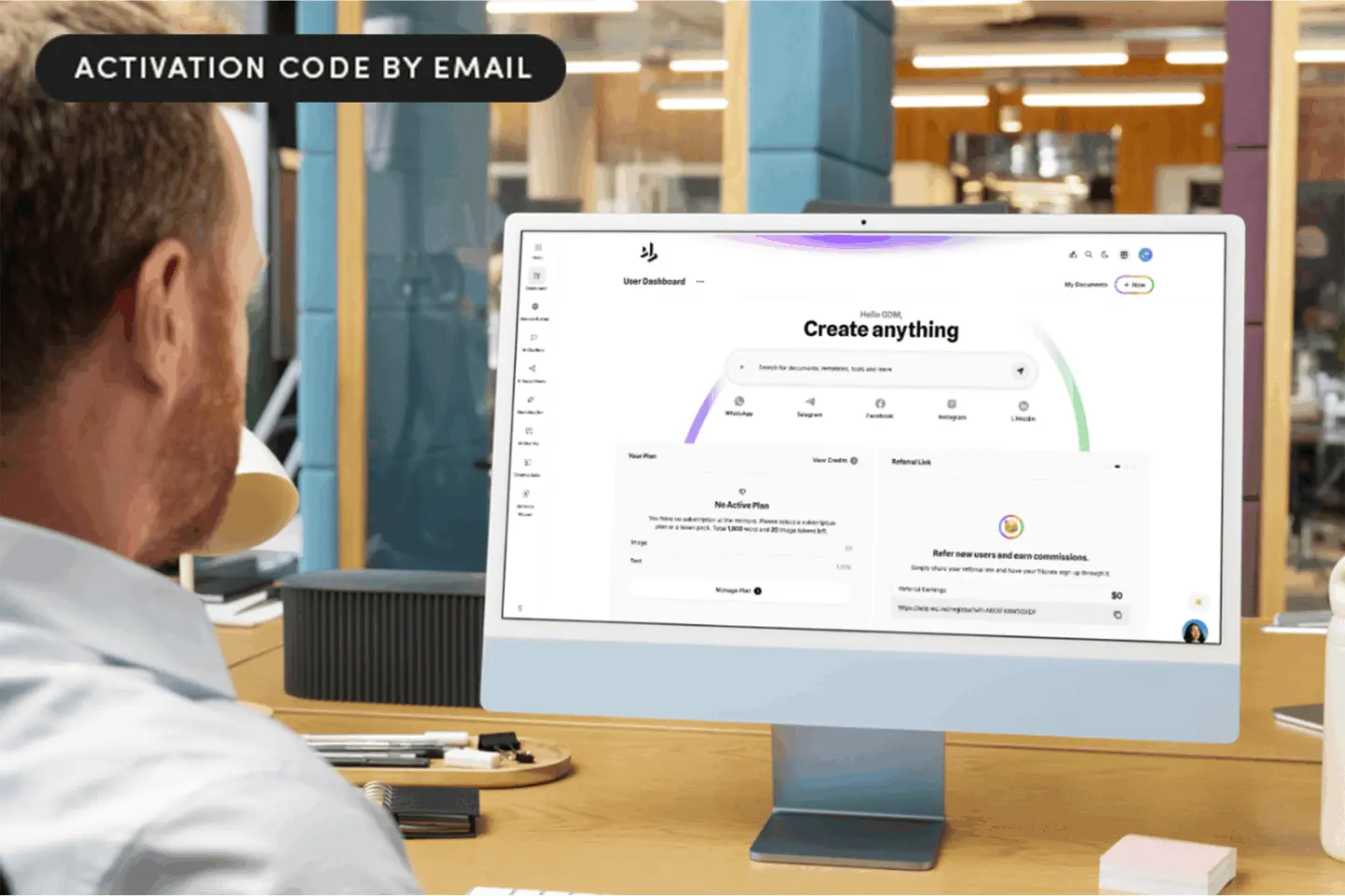 Man using We.inc no-code website builder on his desktop computer.