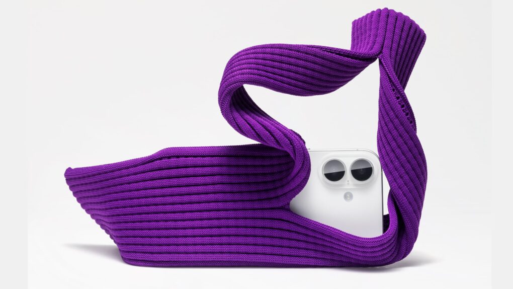 Marketing photo of Apple's iPhone Pocket accessory in purple