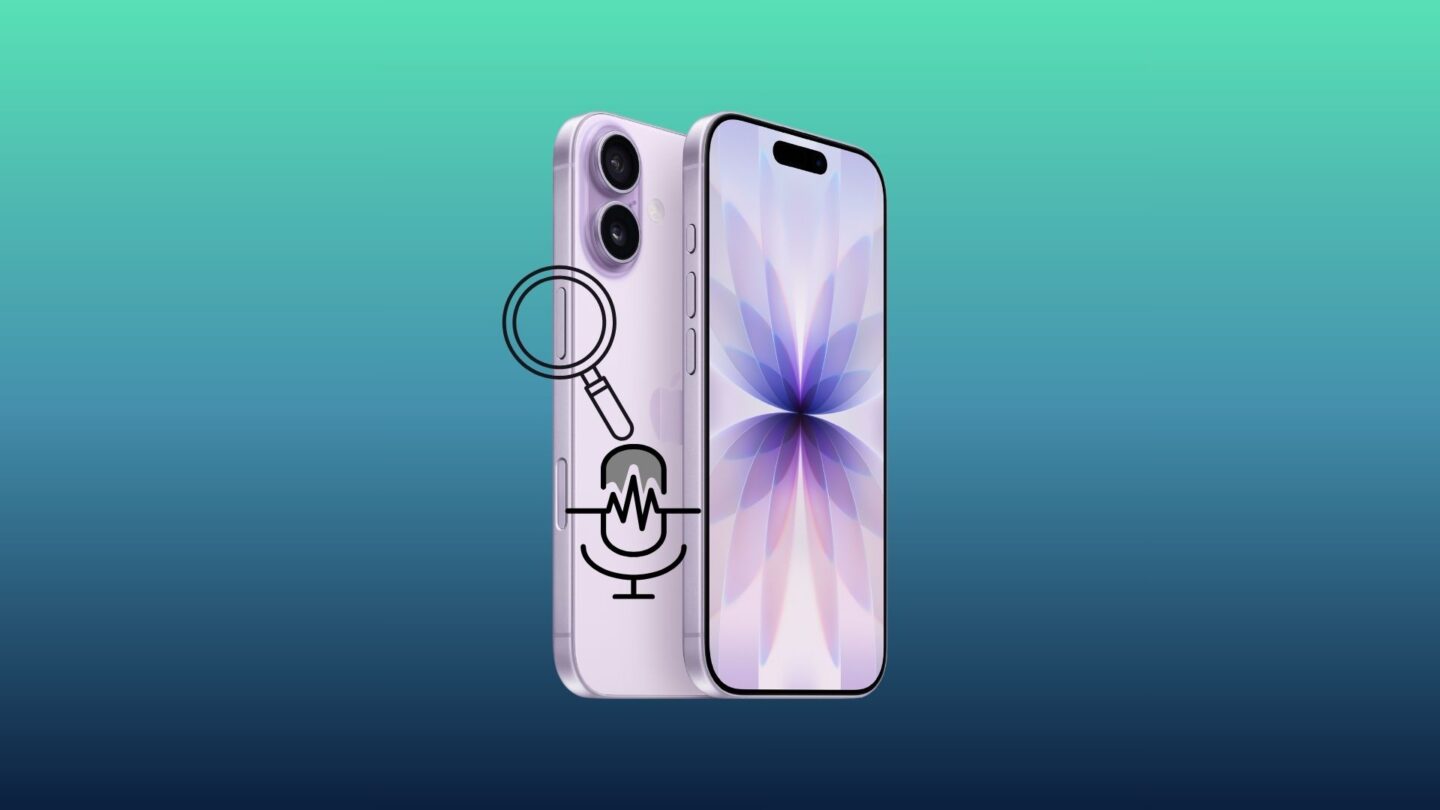 An image of an iPhone 17 with a magnifying glass and a microphone overlaid, used to illustrate a story about triggering a new voice assistant other than Siri by using the side button.