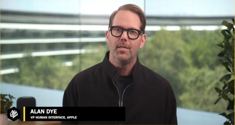 Screenshot of Apple VP of human interface design Alan Dye talking about the Vision Pro headset.