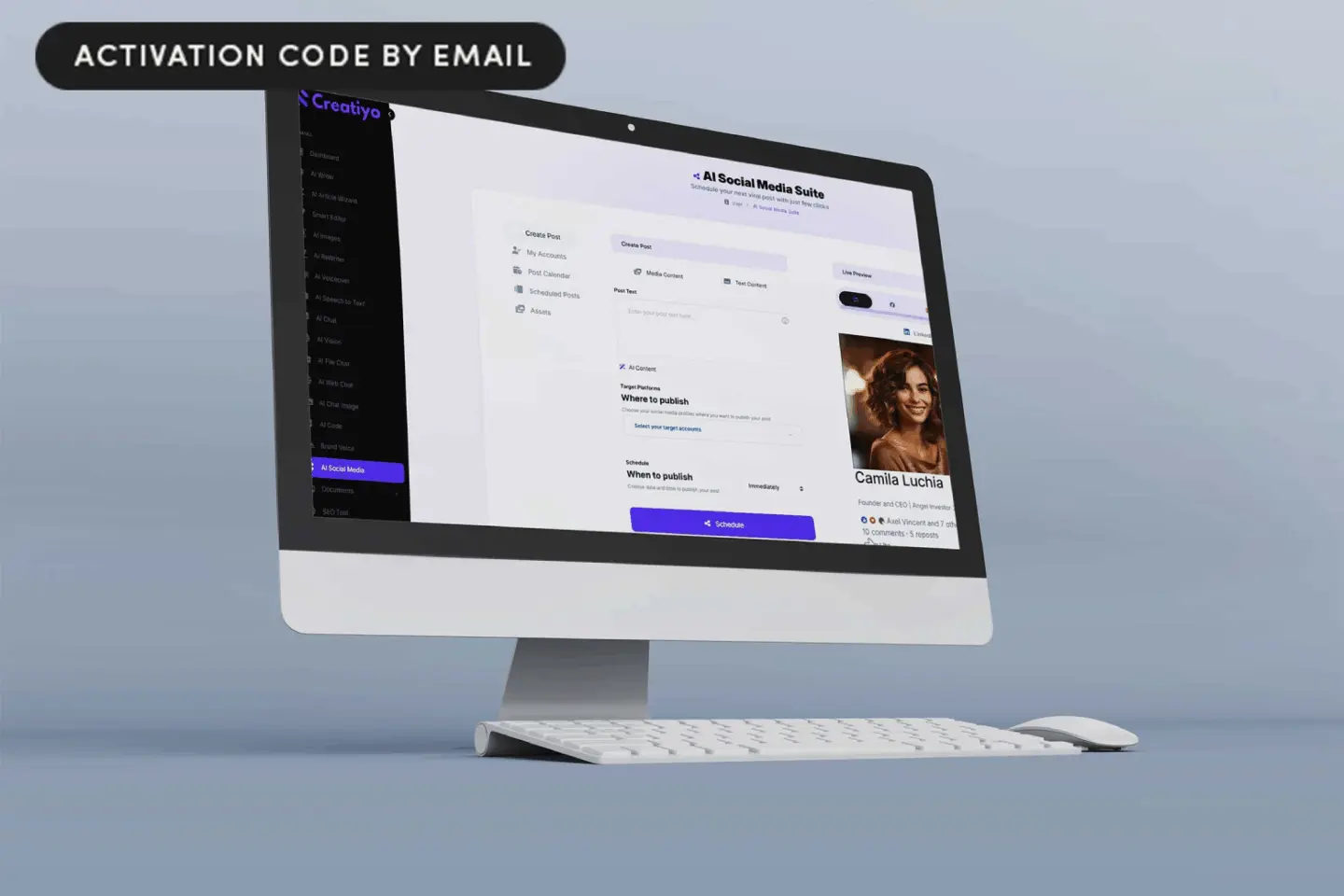 Photo of Creatiyo AI creative suite running on an iMac