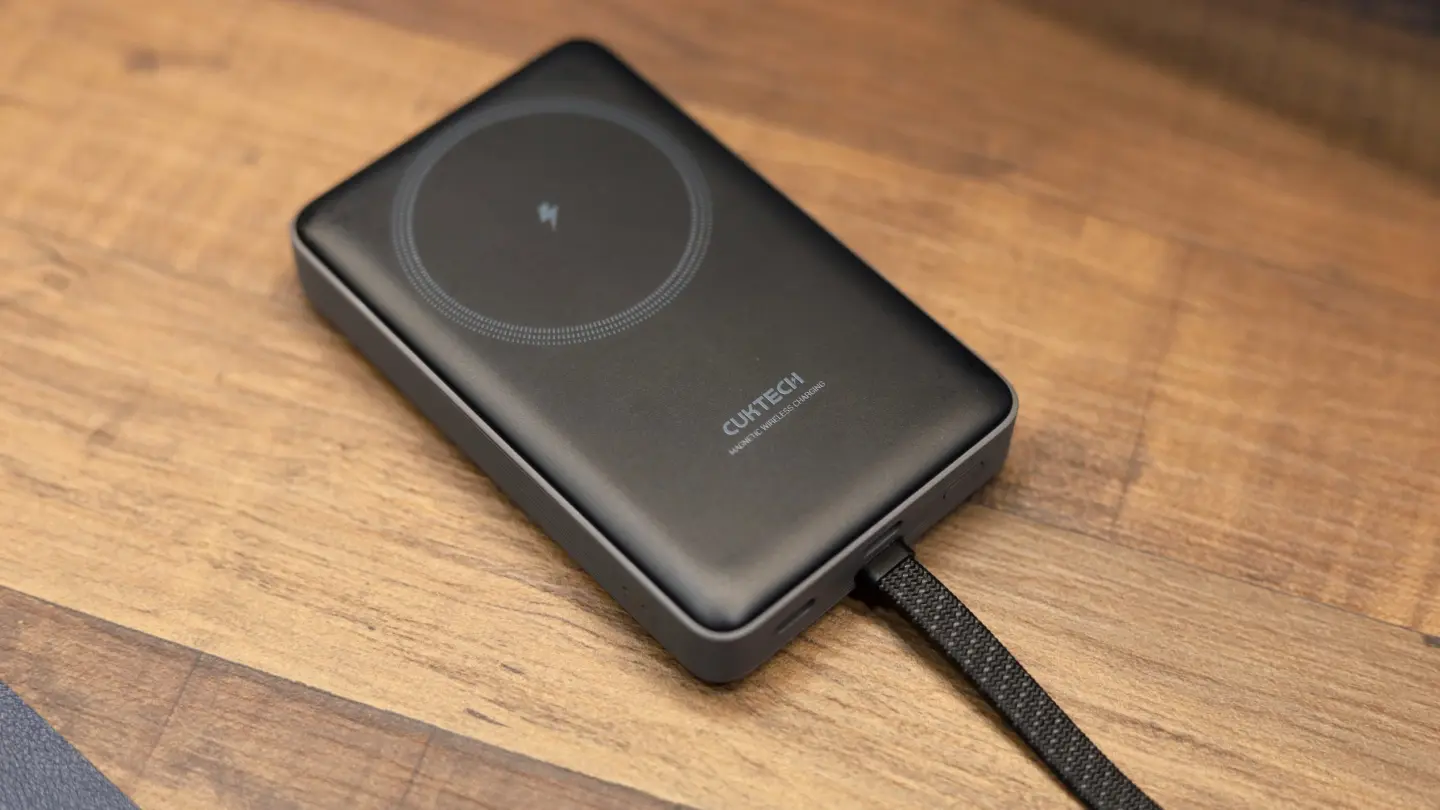 Photo of Cuktech 10,000mAh magnetic power bank sitting on a table