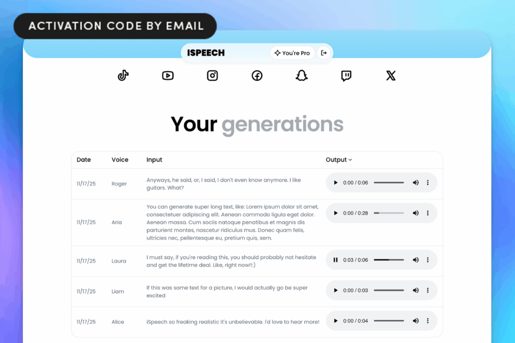 Screenshot of iSpeech AI voiceover generator