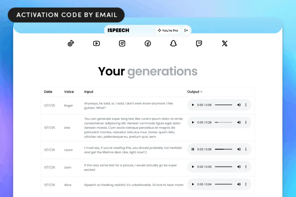 Screenshot of iSpeech AI voiceover generator
