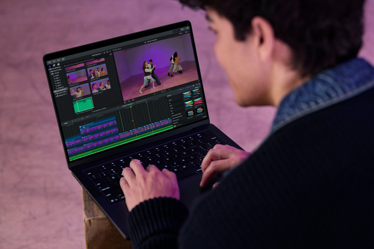 Kyle Haragami using Final Cut Pro on MacBook