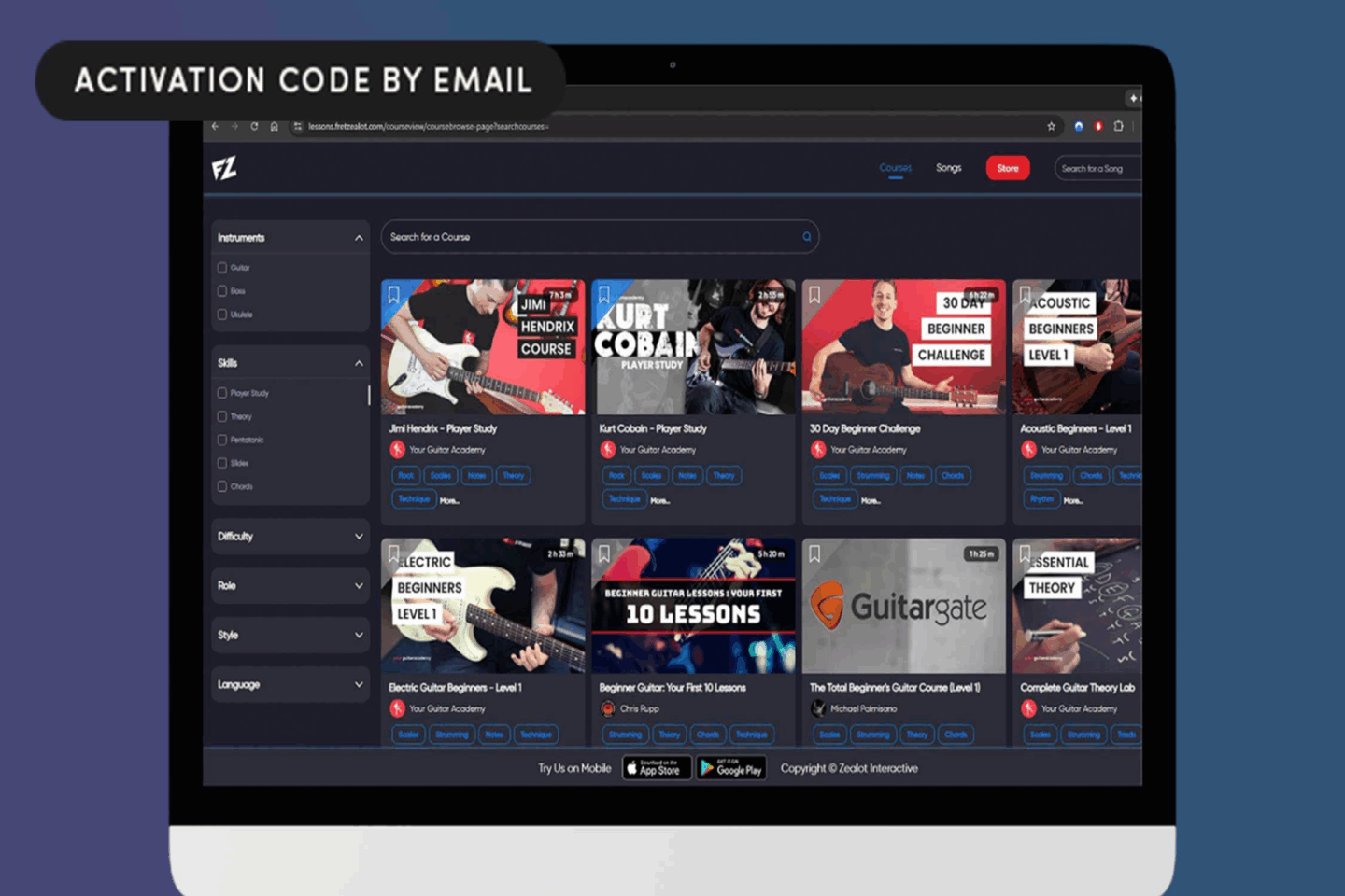 Screenshot showing Fret Zealot guitar lessons