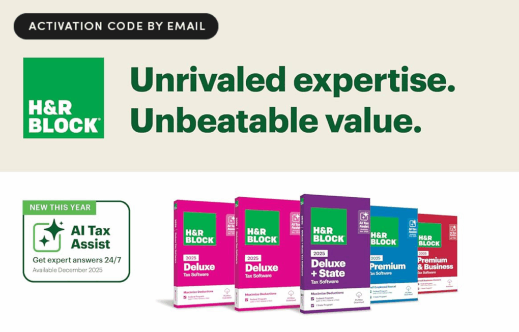 Promo image of H&R Block Deluxe + State 2025 tax software