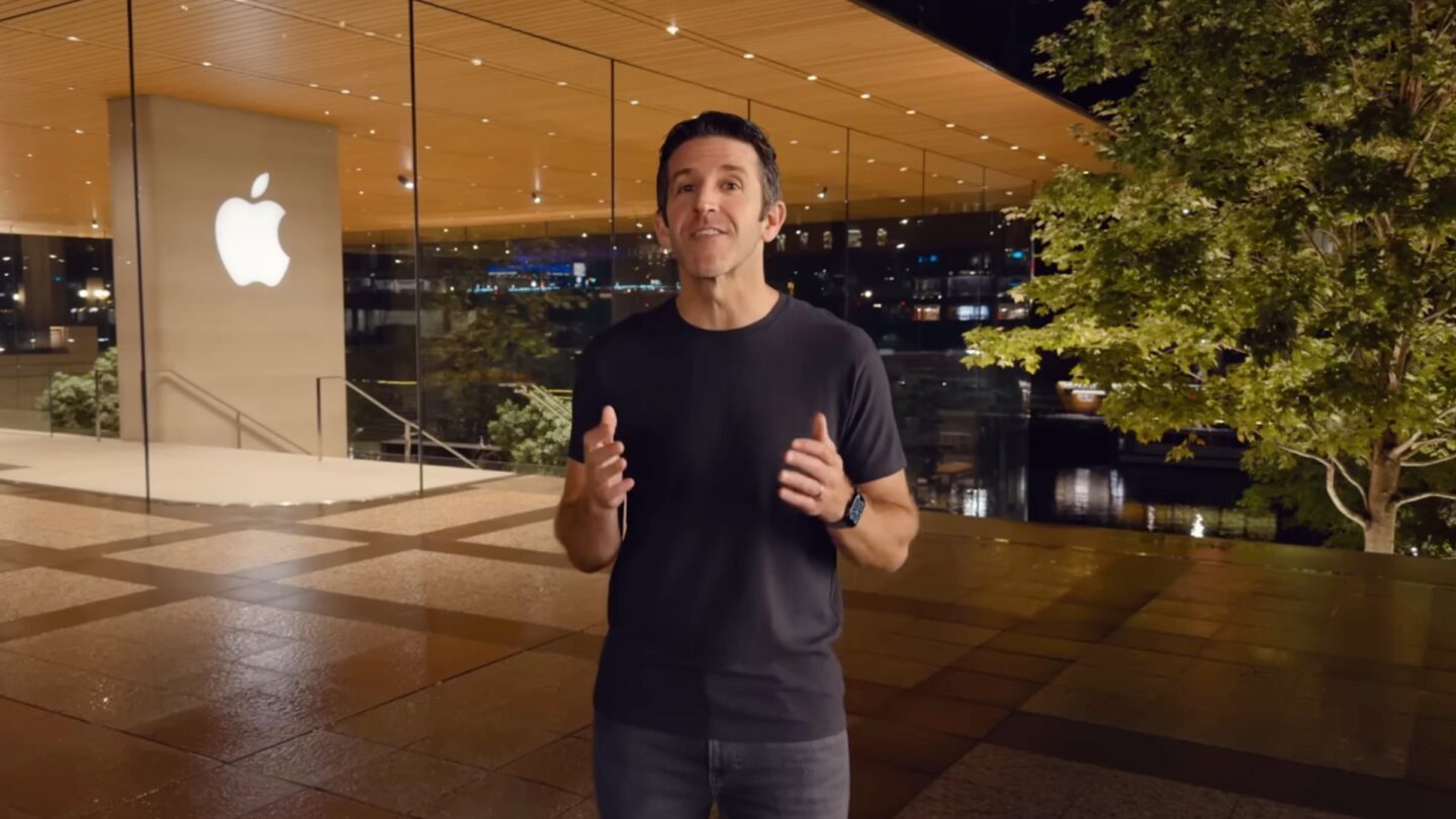 Screen capture of John Ternus, Apple's SVP of hardware engineering, filmed outside an Apple store for the September 2025 iPhone Air event.