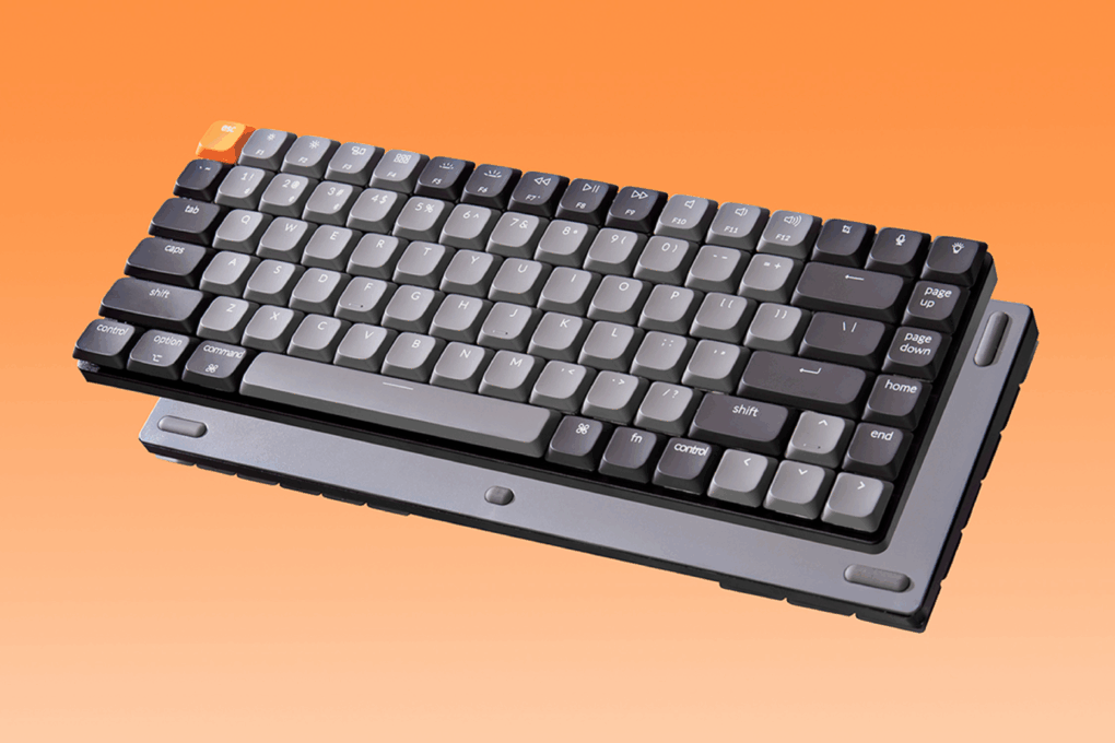 Mechanical keyboard on an orange background