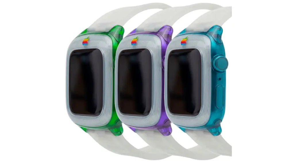 Retro concept art of an Apple Watch with an iMac G3 design