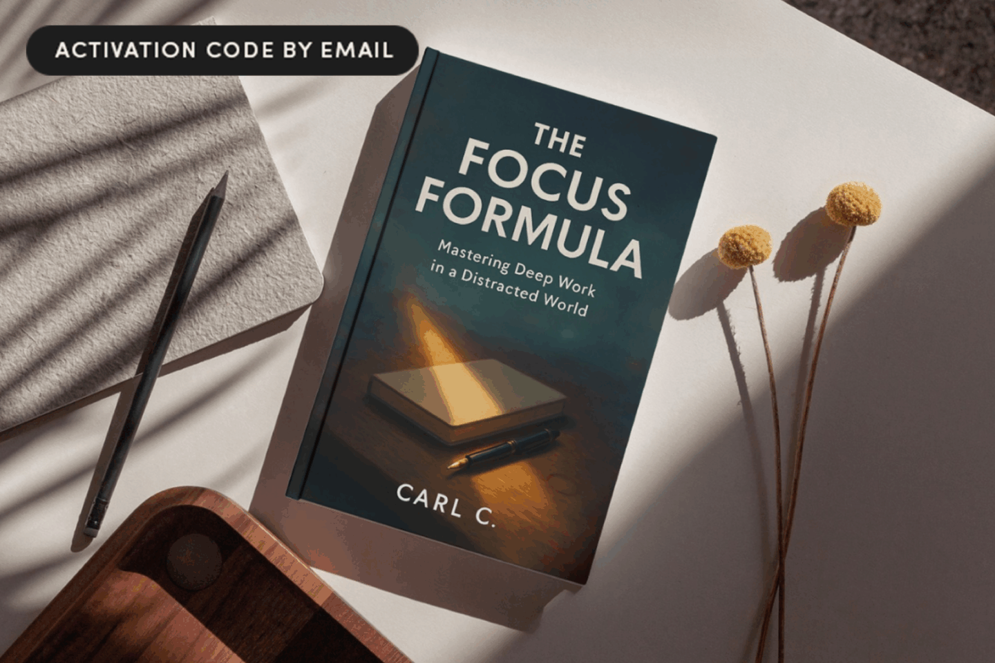 Aivolut AI Book Creator: Lifetime Subscription A book on a white desk