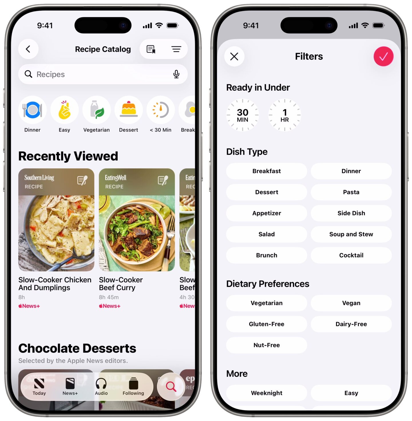 Apple News Food catalog and filters