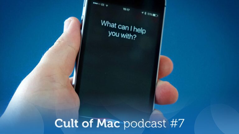 Photo of a hand holding an iPhone using Siri, with the words, 