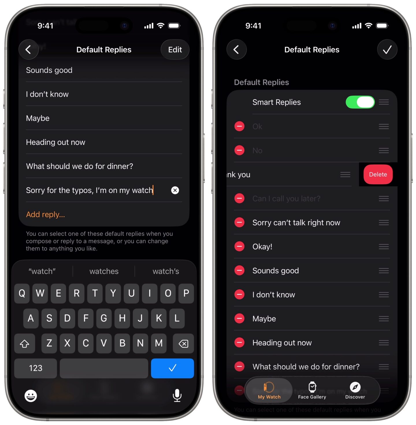 Adding custom replies and deleting default ones