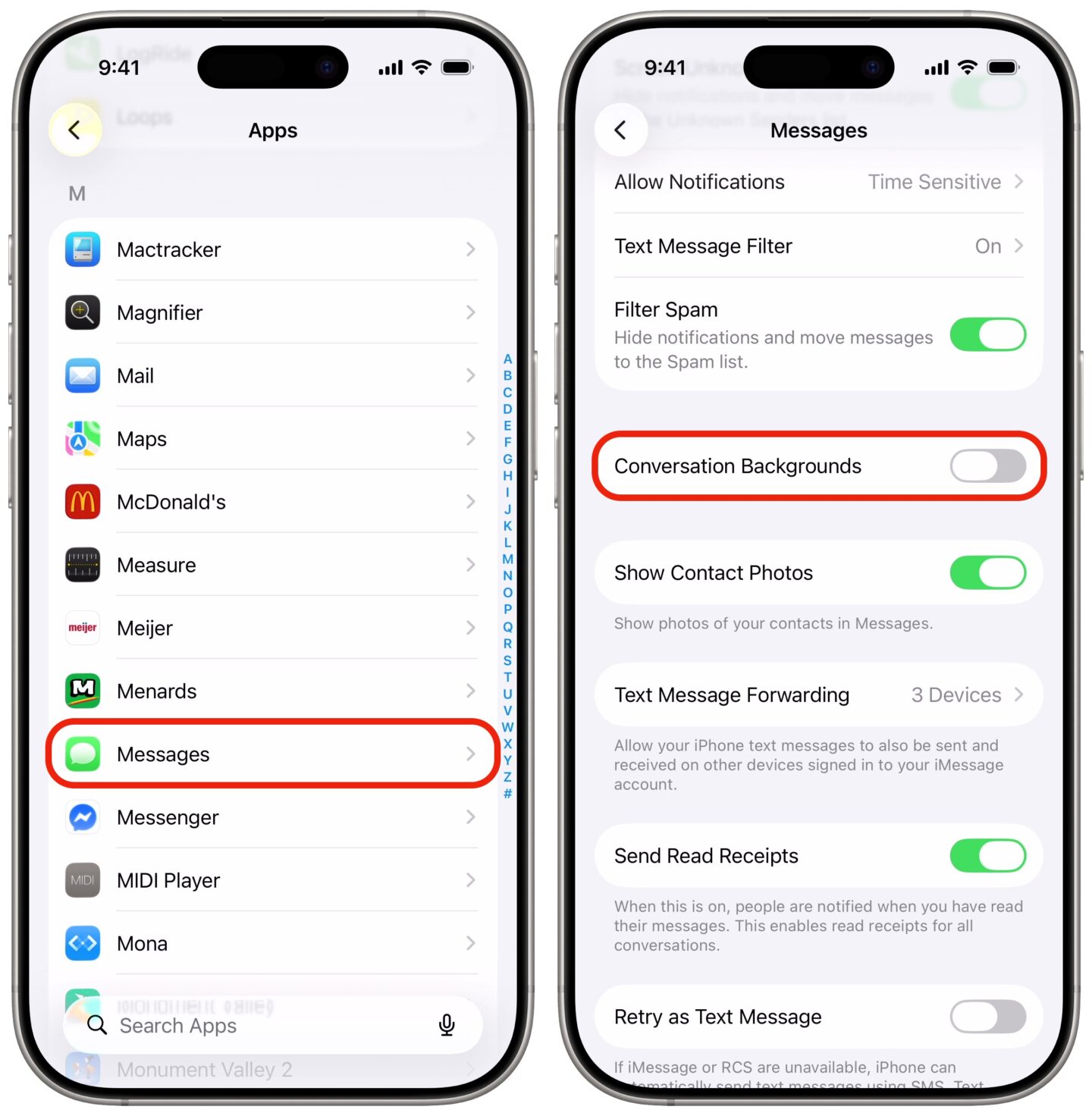 Disabling Messages backgrounds in Settings
