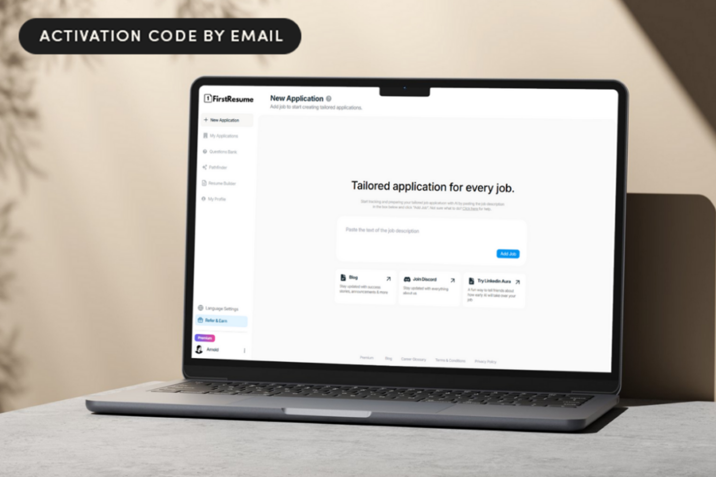 FirstResume AI job search tool shown on the screen of a laptop