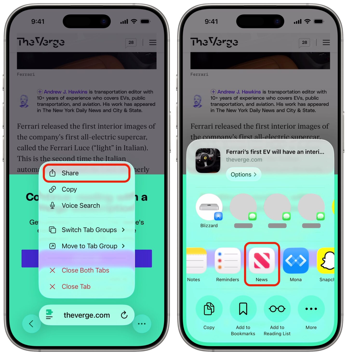 Open in Apple News from the Share menu