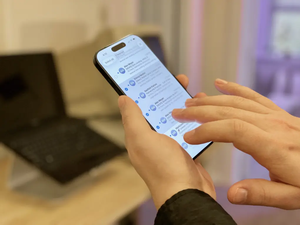 Photo showing the two-finger select gesture on the iPhone