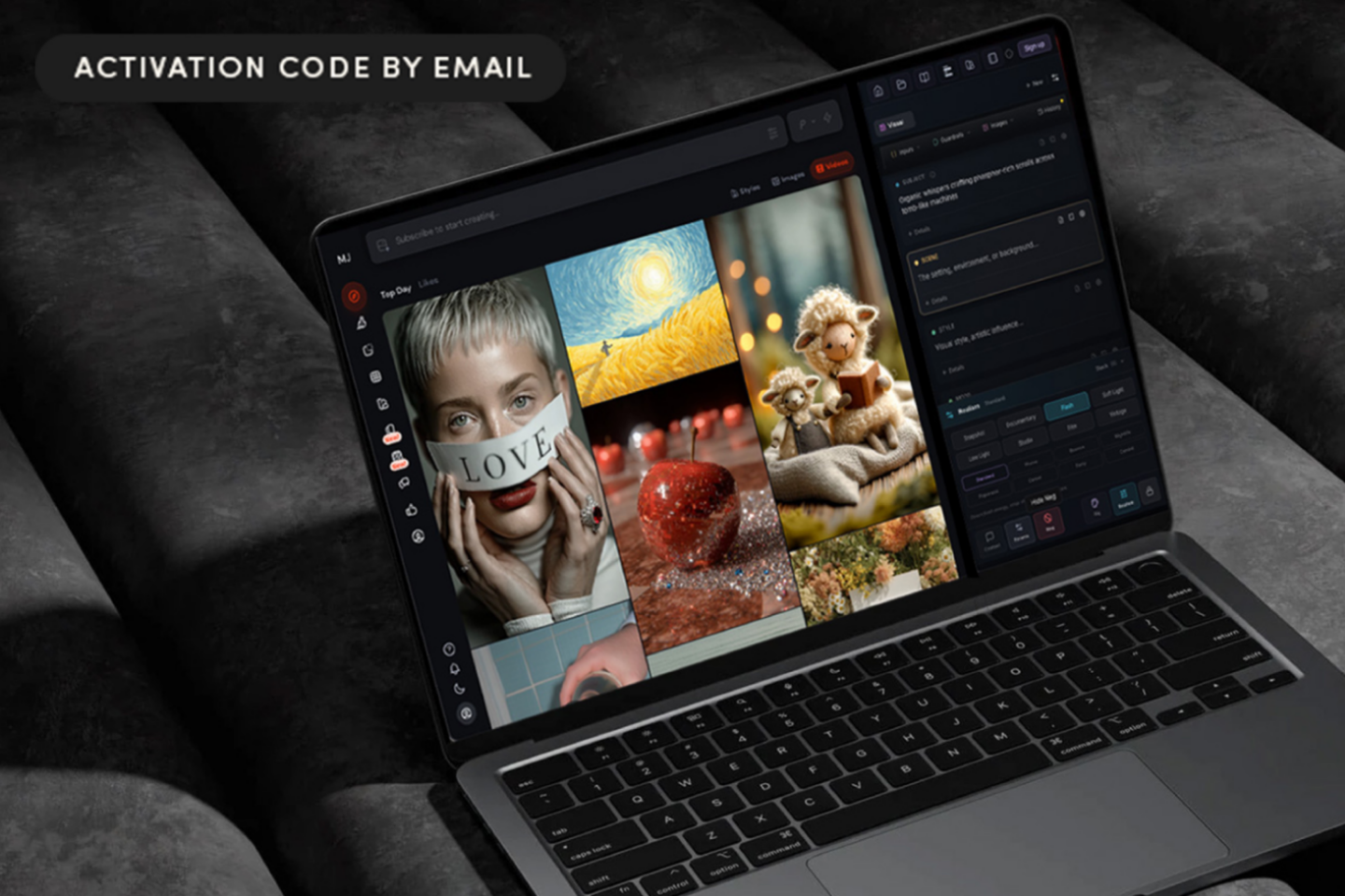Photo of AI prompt generator VibeFarm opened on a laptop.