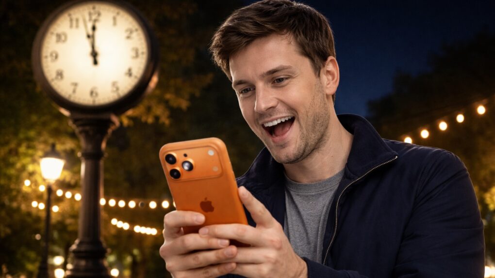 AI-generated image of man holding cosmic orange iPhone 17 Pro Max, the smartphone with best battery life