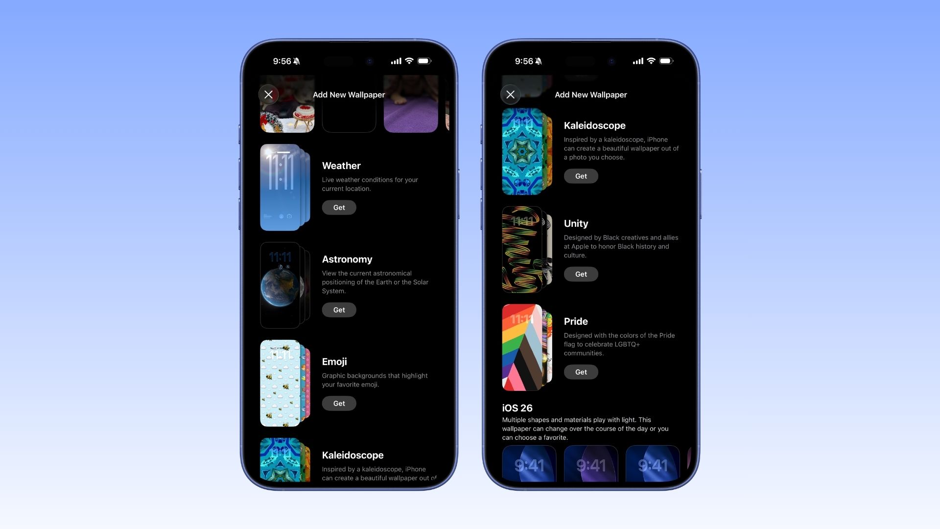 Revamped wallpaper gallery in iOS 26.4 Beta 1.