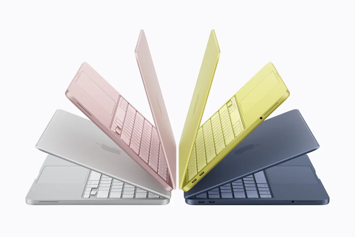 MacBook Neo in a variety of vibrant colors, arranged like a flower