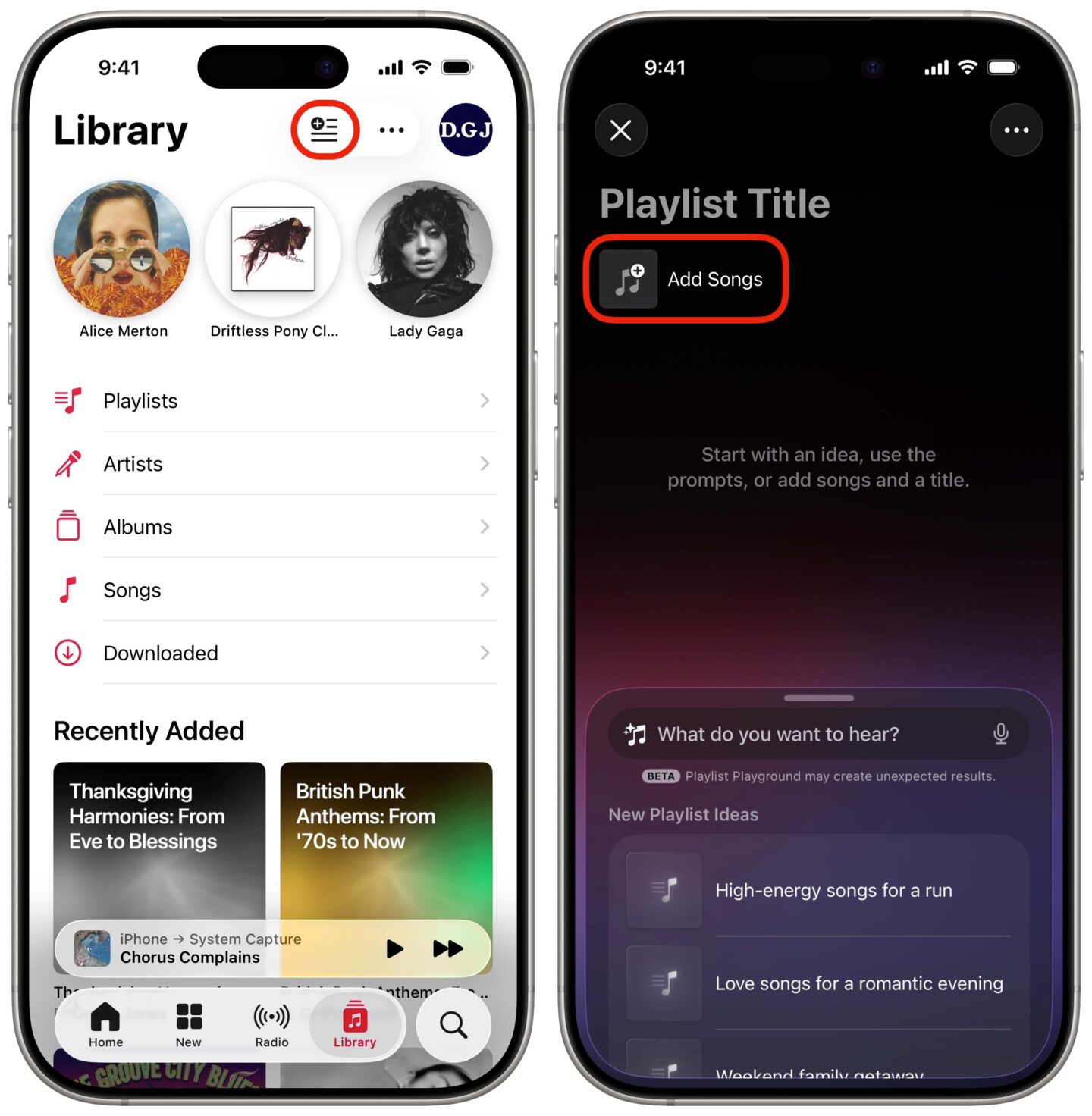 Making a new playlist in Apple Music