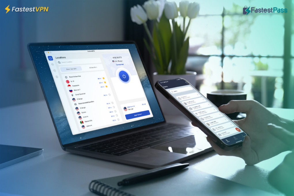 Photo of FastestVPN & Security Lifetime Bundle running on two devices, a laptop and a smartphone