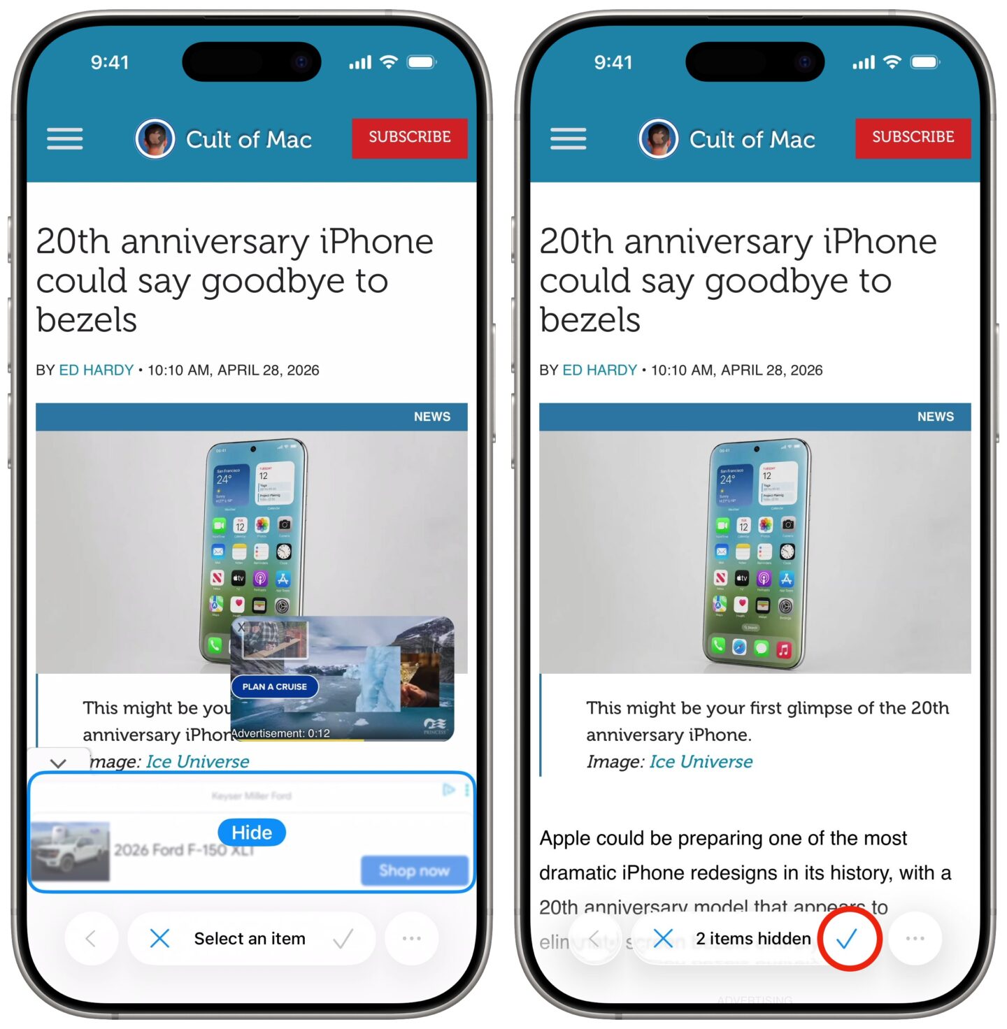 Hiding a banner ad on a web page